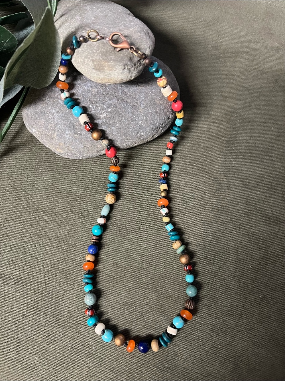 Multicolor Beaded Women's short Necklace - Turquoise & Orange